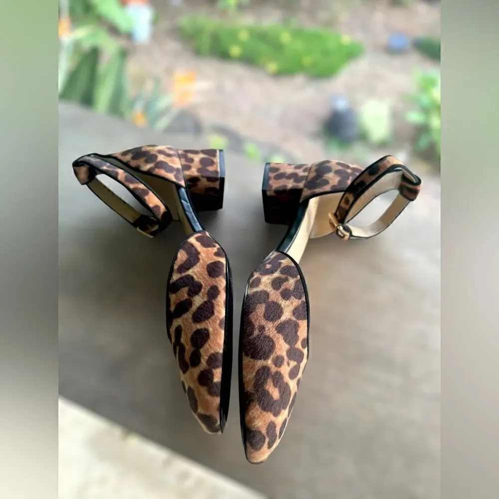 CAbi Kiki Leopard Cheetah Print Ankle Strap Heels Size 8